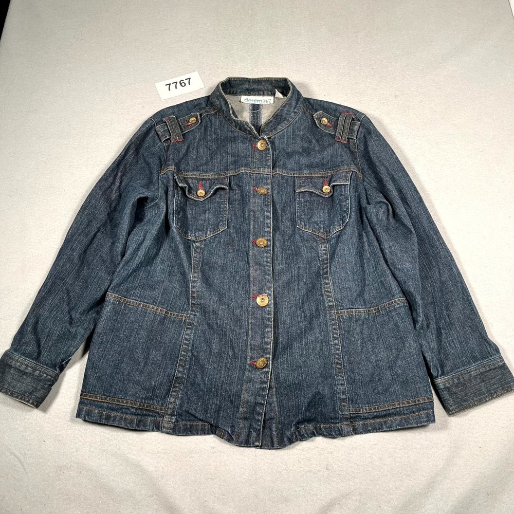 Denim 24/7 Jacket Womens 20W Blue Denim Cotton Stretch Button Front Casual